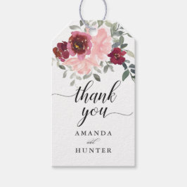 Etiquetas Para Regalos Romántica floral rosa y borgoña gracias