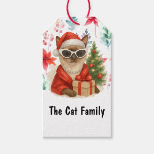 Etiquetas Para Regalos Ropa de gato de Santa Gafas de sol lleva regalo de