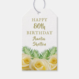 Etiquetas Para Regalos Rosa amarilla y deja floral feliz cumpleaños