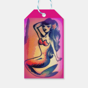 Etiquetas Para Regalos rosa de belleza de sirena de pelo oscuro