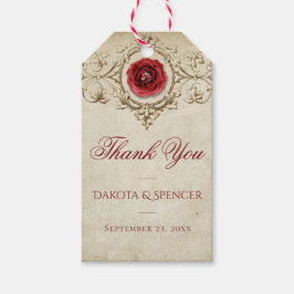 Etiquetas Para Regalos Rosa de joyas | Vintage Crimson Grunge Gracias