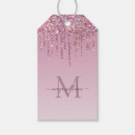 Etiquetas Para Regalos Rosa De Perforaciones Purpurinas Monograma Y Nombr