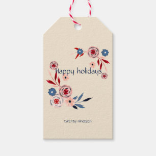 Etiquetas Para Regalos Rosa, flores azules, estampado floral, personaliza