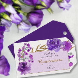 Etiquetas Para Regalos Rosa morado y hoja de oro Quinceanera Gracias