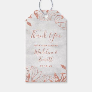 Etiquetas Para Regalos Rosa Oro Boda de Gris Floral Botánico Gracias