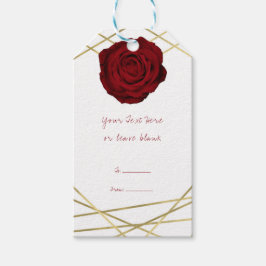 Etiquetas Para Regalos Rosa Roja y Líneas Doradas Favor de Fiesta Floral