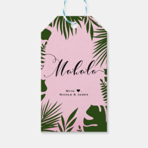 Etiquetas Para Regalos Rosa Tropical Verde Hojas Playa MAHALO ALOHA