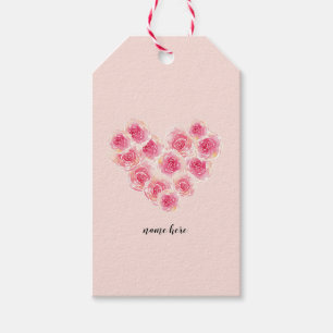 Etiquetas Para Regalos Rosas acuarelas con forma de corazón con melocotón
