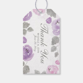 Etiquetas Para Regalos Rosas de acuarela púrpura de Lilac Gracias Tags de