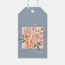 Etiquetas Para Regalos Rosas de melocotón floral acuarela boda azul polvo