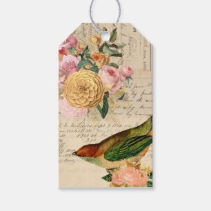Etiquetas Para Regalos Rosas de pájaro de la Vintage francés regalo ros