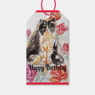 Etiquetas Para Regalos Rosas De Tuxedo Cat Cute Flores Gatos Rosa De Acua