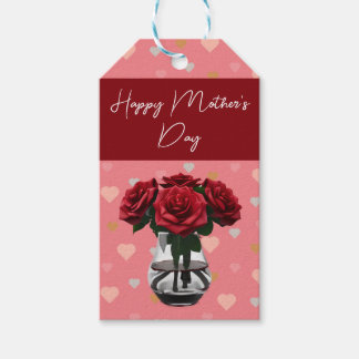 Etiquetas Para Regalos Rosas del Día de la Madre con un patrón cardíaco e