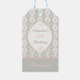 Etiquetas Para Regalos Rosas Mariposa de Encaje Damask Rosa Antiguo