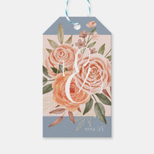 Etiquetas Para Regalos Rosas melocotón florales acuarela azul polvoriento