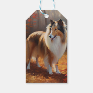 Etiquetas Para Regalos Rough Collie en hojas de otoño caídas inspira