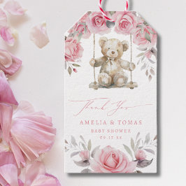 Etiquetas Para Regalos Rubor Floral Teddy Bear Baby Girl Gracias