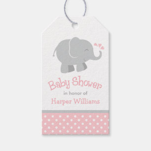 Etiquetas Para Regalos Rubor moderno y Baby Shower Chica de elefantes gri