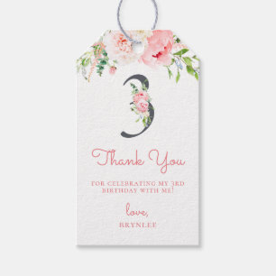 Etiquetas Para Regalos Rubor Pink Floral 3er cumpleaños Gracias