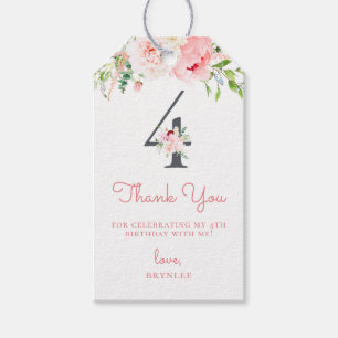 Etiquetas Para Regalos Rubor Pink Floral 4º cumpleaños Gracias