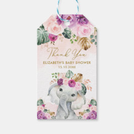 Etiquetas Para Regalos Rubor púrpura Elefante de Flor Tropical Baby Showe