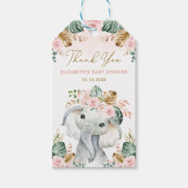 Etiquetas Para Regalos Rubor Tropical Flower Elephant Chica Baby Shower