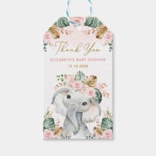 Etiquetas Para Regalos Rubor Tropical Flower Elephant Chica Baby Shower