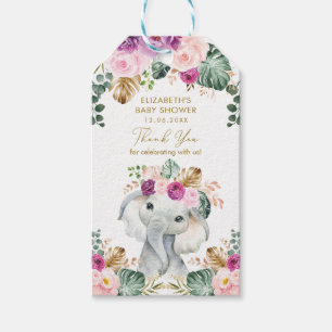 Etiquetas Para Regalos Rubor Tropical Purple Floral Elephant Baby Shower
