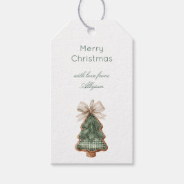 Etiquetas Para Regalos Rustic Brown Cream Green Christmas Tree Bow