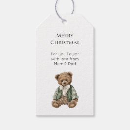 Etiquetas Para Regalos Rustic Brown Teddy Bear Green Plaid Christmas
