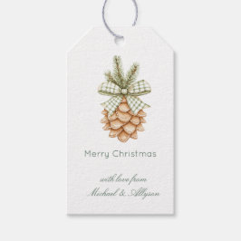 Etiquetas Para Regalos Rustic Cream Pine Cone Green Bow Christmas