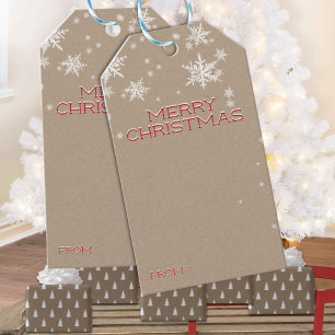 Etiquetas Para Regalos Rustic Kraft Snowy Red Merry Christmas Writing