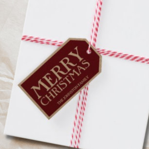 Etiquetas Para Regalos Rustic Merry Christmas Red Typography