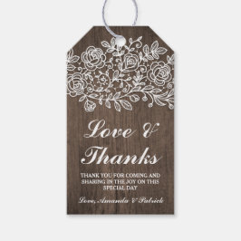 Etiquetas Para Regalos Rústico Boda de encaje y madera de campo gracias