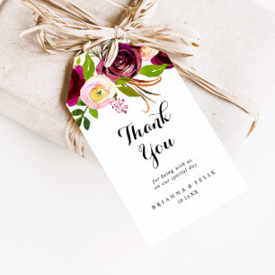 Etiquetas Para Regalos Rústico Boda de Rubor Burgundy Floral Gracias