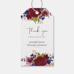 Etiquetas Para Regalos Rústico Boda floral azul borgoñés