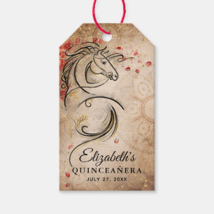 Etiquetas Para Regalos Rústico Caballo Rojo Oro Quinceanera Gracias Por F