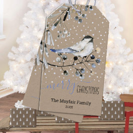 Etiquetas Para Regalos Rústico Kraft Snowy Chickadee Bird Feliz Navidad