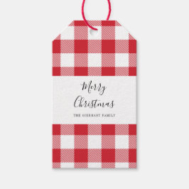 Etiquetas Para Regalos Rústico Plaid Elegant Script Rojo Gingham Blanco