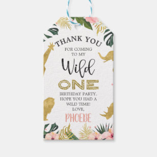 Etiquetas Para Regalos Safari de oro Animales Floral Wild One Birthday Ta