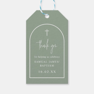 Etiquetas Para Regalos Sage Green Modern Arch Script Bautismo Minimalista