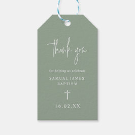 Etiquetas Para Regalos Sage Green Modern Script Favorece el bautismo Mini