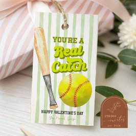 Etiquetas Para Regalos Sage Green Sports Softball Stripe Valentine Tag