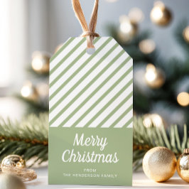 Etiquetas Para Regalos Sage Green Stripes Feliz Navidad