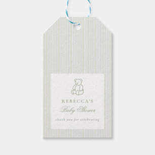 Etiquetas Para Regalos Sage Green Teddy Bear Preppy Elegant Baby Shower