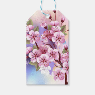 Etiquetas Para Regalos Sakura rosa sobre fondo de pintura