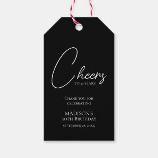 Etiquetas Para Regalos Saludos a cualquier edad, cumpleaños blanco y negr