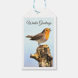 Etiquetas Para Regalos Saludos de invierno. Robin cantando