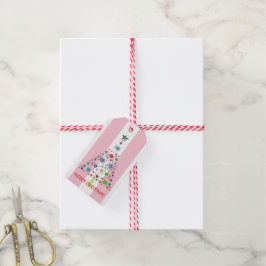 Etiquetas Para Regalos Saludos de Navidades de franjas rosadas y blancas