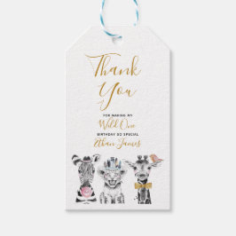 Etiquetas Para Regalos Salvaje Un Safari Animal Nacimiento de Oro Blanco 